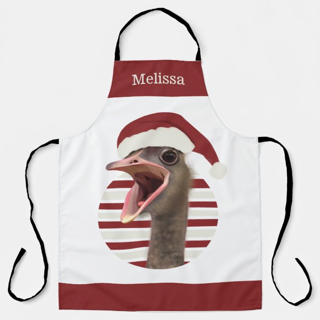 Delantal Alegres Navidades De Ostrich Con Santa Hat (Anverso)