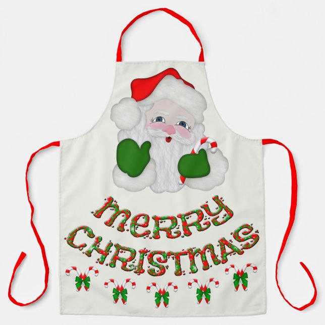 Delantal Alegres Navidades de Santa Candy Canes (Anverso)