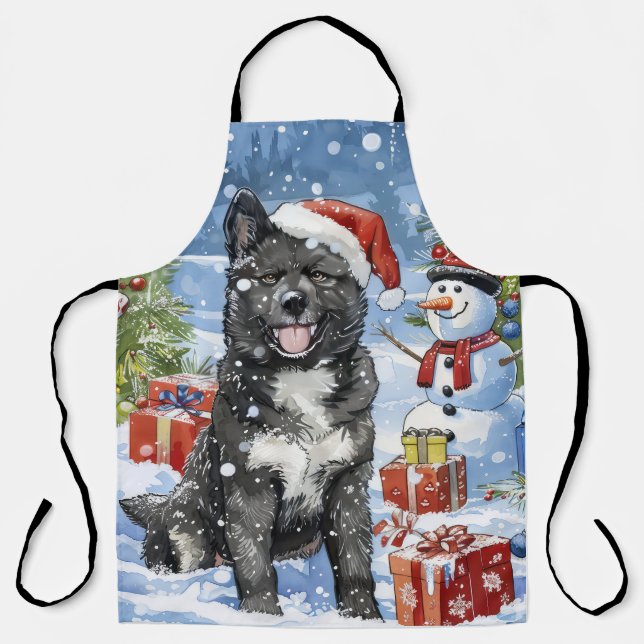 Delantal Alegría de los Navidades de invierno de Akita Dog  (Anverso)