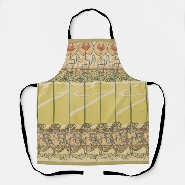 Delantal Alfonse Mucha Poppies Art Nouveau Floral Wallpaper (Anverso)