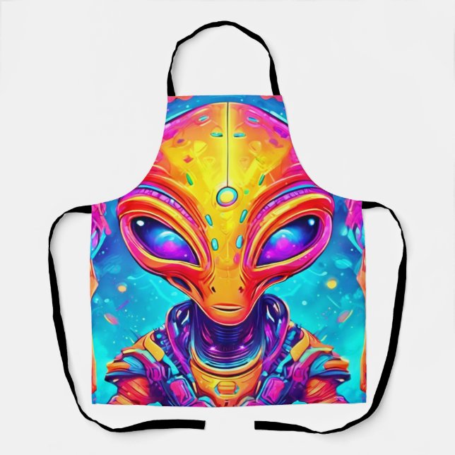 Delantal Alien del ciborg galáctico con brillo neón (Anverso)
