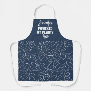 Delantal Alimentado por planta Vegan floral azul con nombre