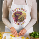Delantal All-Over Print Apron<br><div class="desc">Celebrate your faith with vibrant style using this bold and colorful DeColores Cursillo design! Featuring a striking retro-inspired rooster illustration in warm sunset hues of red, gold, and orange, this graphic is perfect for anyone involved in the Cursillo Movement or who embraces the joyful spirit of DeColores. The vintage circle...</div>