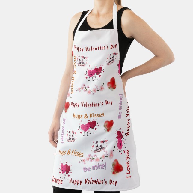 Delantal All Over Print Apron Couple Red Hearts Valentine's (in situ)