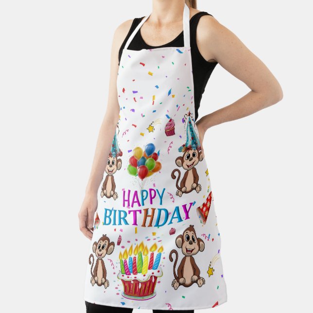 Delantal All Over Print Apron Happy Birthday Monkey (in situ)