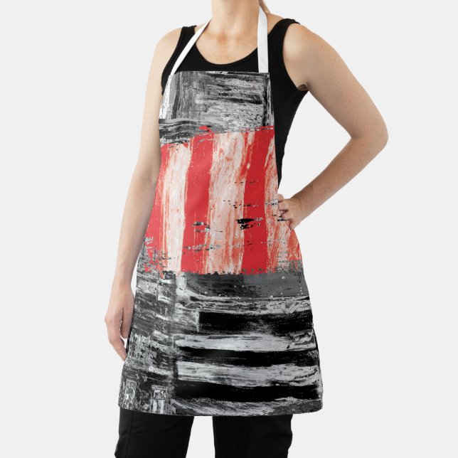 Delantal All-Over Print Apron, Medium – Red Pulse Abstract  (in situ)