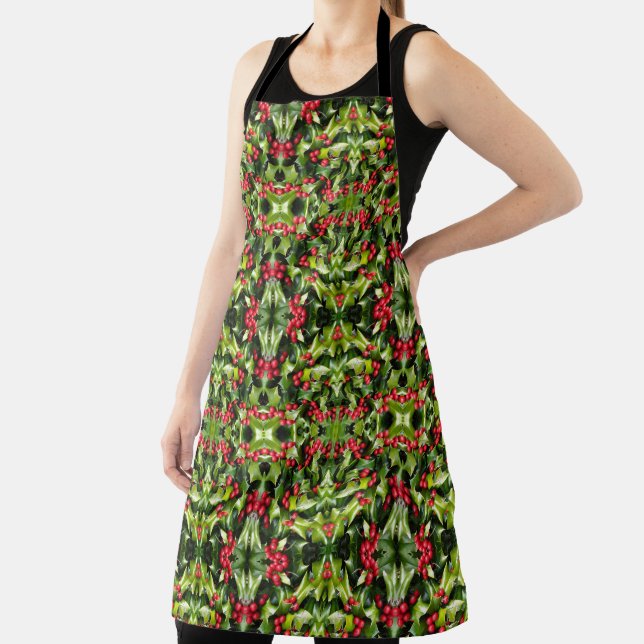 Delantal Allover Print Apron Holly Berries (in situ)