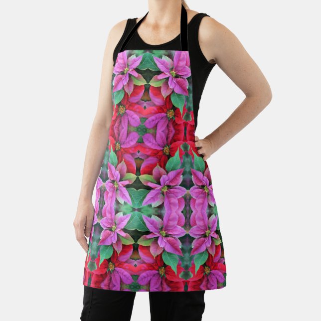 Delantal Allover Print Apron Poinsettias (in situ)