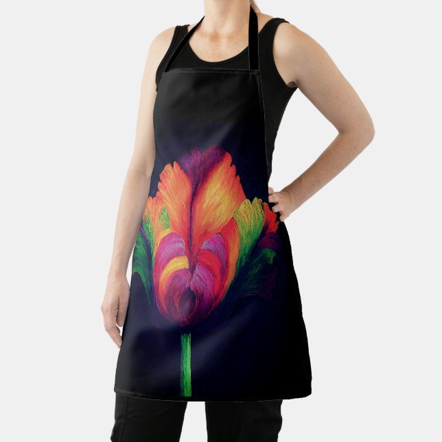Delantal Allover Print Apron Rainbow Parrot Tulip (in situ)