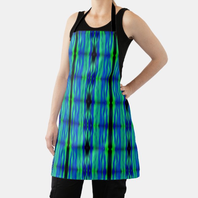 Delantal Allover Print Apron Soft Green/Blue Stripes (in situ)