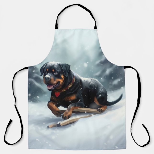 Delantal Almohadón de Navidad de invierno de perro Rottweil (Anverso)