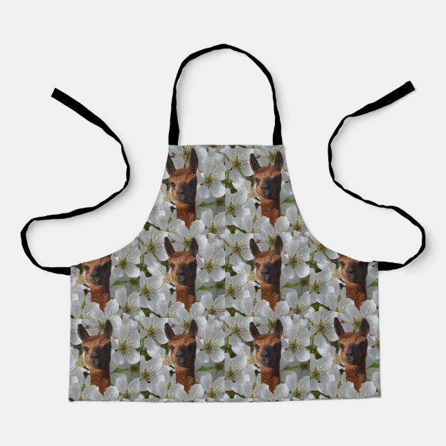 Delantal Alpaca En Flores Blancas, Apron De Impresión Compl (Anverso)