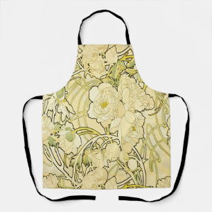 Delantal Alphonse Mucha Peonías Patrón Floral Art Nouveau