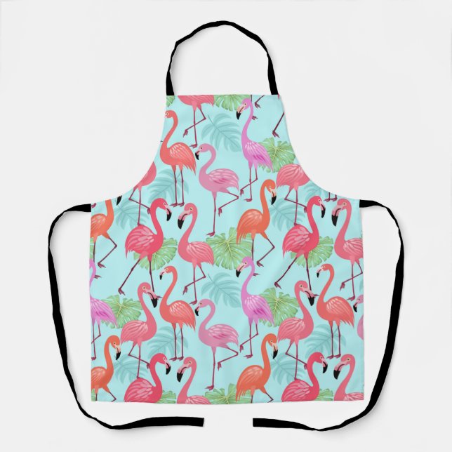 Delantal Alrededor Del Flamingo Rosado Apron Retro Cute (Anverso)