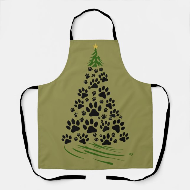 Delantal Amante de Perros Huella de Pata Árbol de Navidad 6 (Anverso)
