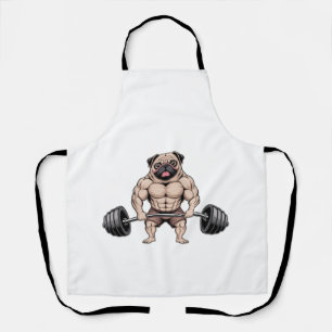 Delantal Amante de pug musculoso levantando pesas Kawaii