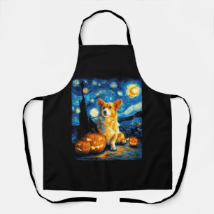 Delantal Amantes de perros Corgi Pintura de van gogh noche
