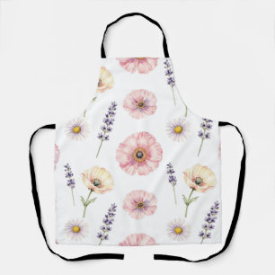 Delantal Amapola Rosa Lavanda Margarita Floral Acuarela
