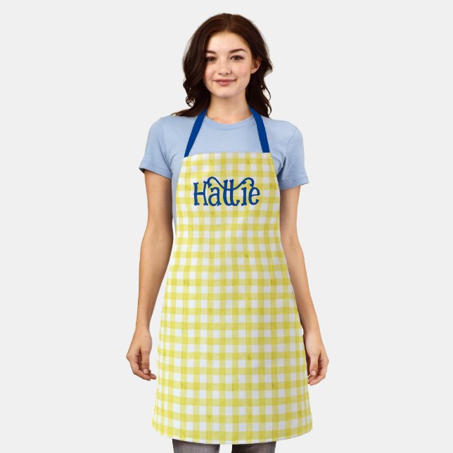 Delantal Amarillo acuarela Gingham Apron personalizado (Gastado)