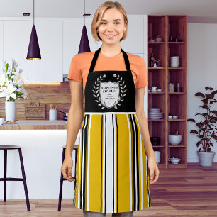 Delantal Amarillo Blanco Negro Rayas Personalizadas Cocina