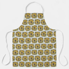 Delantal Amarillo de girasol Verde Negro Estilo de Acuarela
