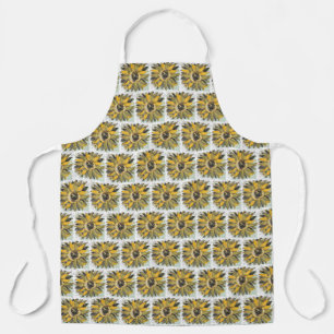 Delantal Amarillo de girasol Verde Negro Estilo de Acuarela