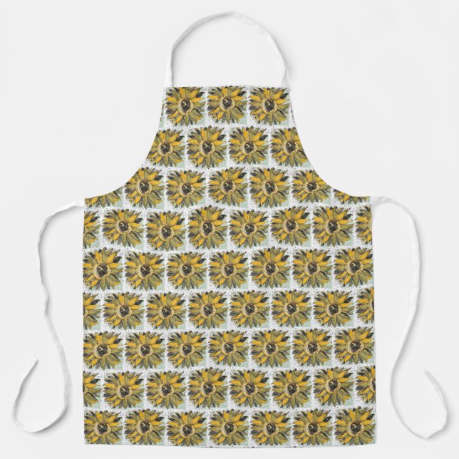 Delantal Amarillo de girasol Verde Negro Estilo de Acuarela (Anverso)
