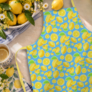Delantal Amarillo Limón Alegre y Patrón de Citricos Azules