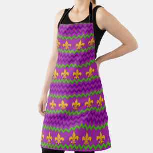 DELANTAL AMARILLO MARDI GRAS FLEUR DI LIS PURPLE GREEN STRI