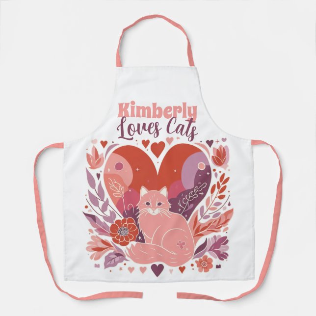 Delantal Amas Personalizados Gatos Cute Púrpura Rosa (Anverso)
