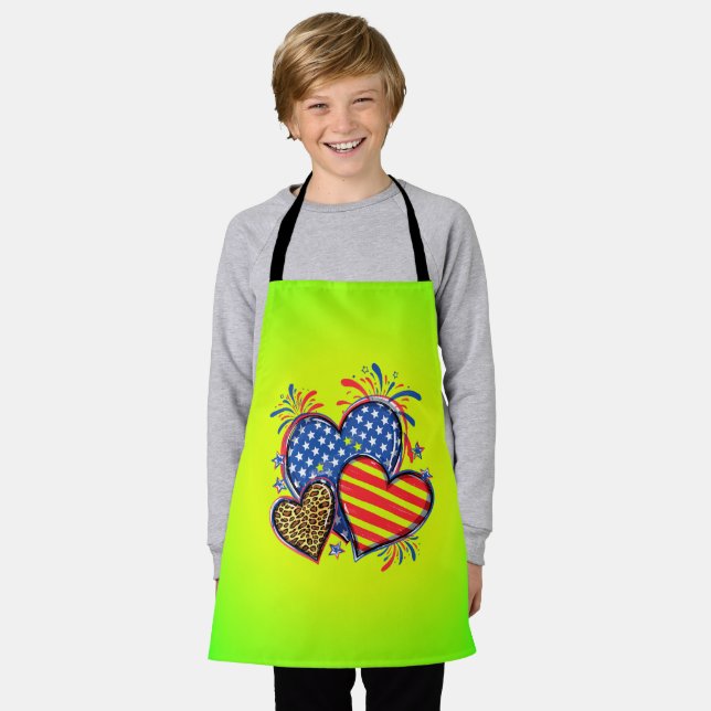 Delantal American Flag Heart Leopard Sublimation-64210 (Gastado)