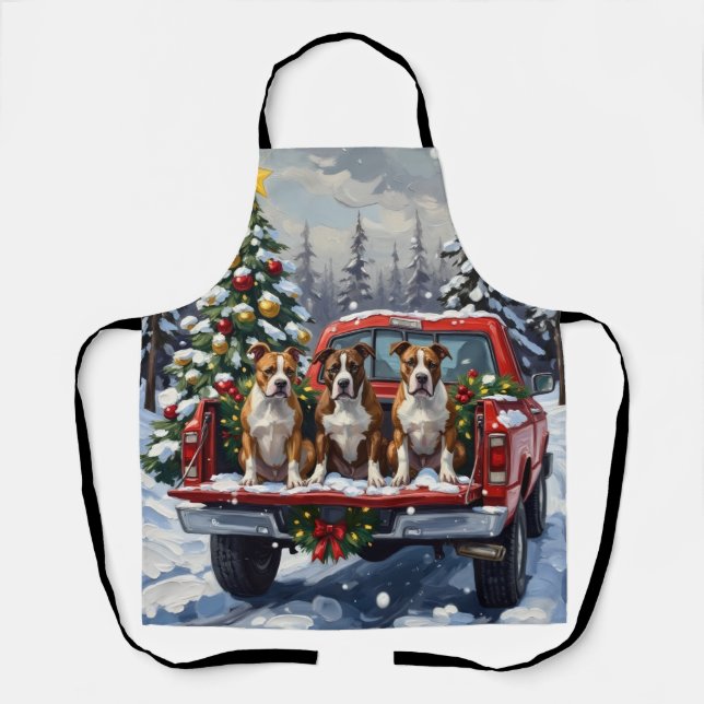 Delantal American Staffordshire Terrier Christmas Red Truck (Anverso)