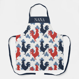 Delantal Americana Folk Art Roosters – Rustic Farm Pattern