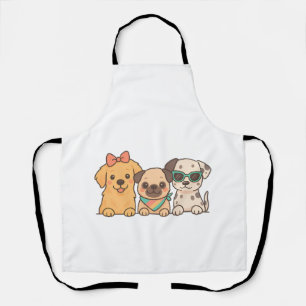 Delantal Amigos Cachorros � Trío de Perritos en Estilo Past