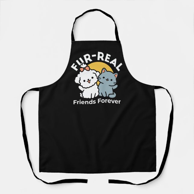 Delantal Amigos De Verdad Para Siempre | Dúo de gato y perr (Anverso)