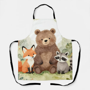 Delantal Amigos del bosque lindos oso zorro mapache acuarel