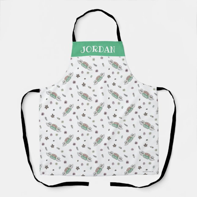 Delantal AMIGOS™ | Patrón de acuarela de café de Perk centr (Anverso)