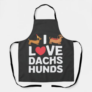 Delantal Amo a los Dachshunds Ilustración divertida con est