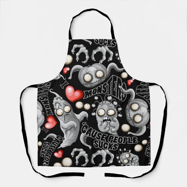 Delantal Amo a los monstruos porque la gente se acosa (Anverso)