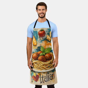 Delantal Amo la comida italiana collage artístico de cocina