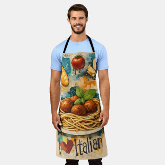 Delantal Amo la comida italiana collage artístico de cocina