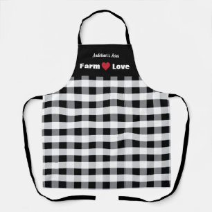 Delantal Amor de Granja Cuadro Negro Blanco Personalizado