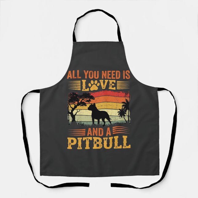 Delantal Amor de Pitbull Atardecer Retro Perro (Anverso)