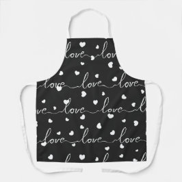 DELANTAL AMOR Y CORAZONES DE LA VALENTINA EN BLANCO NEGRO