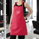 Delantal Añadir color de Personalizado de guiones modernos<br><div class="desc">Apron personalizado que puede agregar su logotipo y el nombre de su empleado en un guión moderno moderno a un color de fondo editable (haga clic en el botón "editar" y cambie el color de fondo). Incluso se puede cambiar el color de la correa (accesible en la página del producto)...</div>