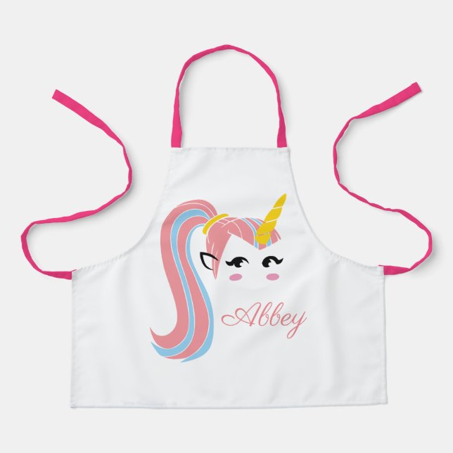 Delantal Añadir nombre. Unicornio, con Ponytail. (Anverso)