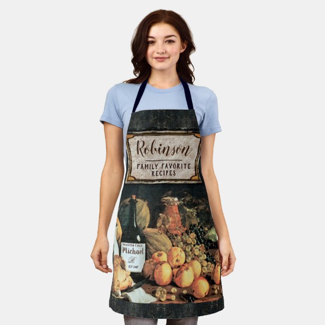 Delantal Añadir nombre Wine and Fruit All-Over Print Apron (Gastado)