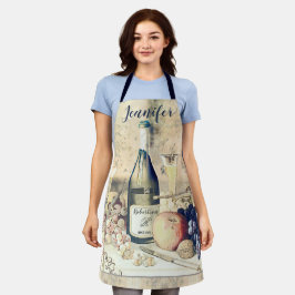 Delantal Añadir nombre Wine and Fruit All-Over Print Apron