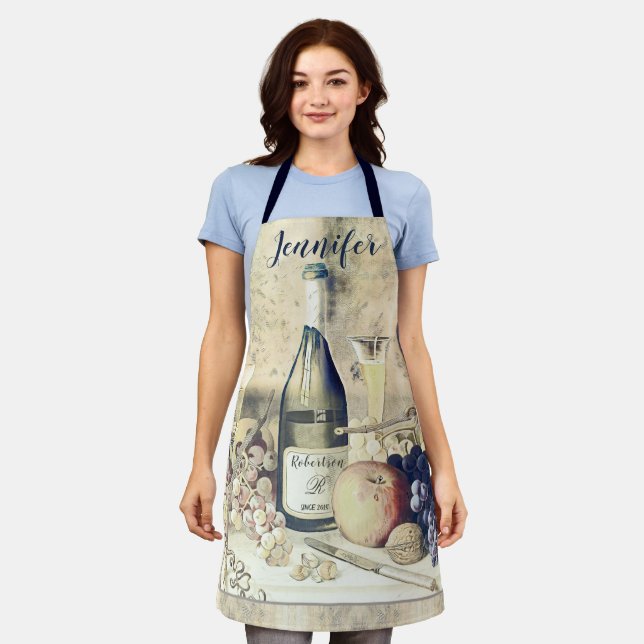 Delantal Añadir nombre Wine and Fruit All-Over Print Apron (Gastado)