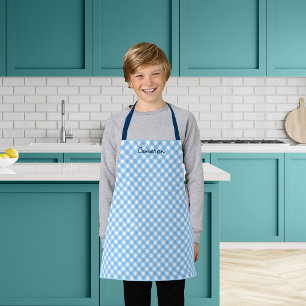 Delantal Añadir tu nombre bebé azul Gingham Kids